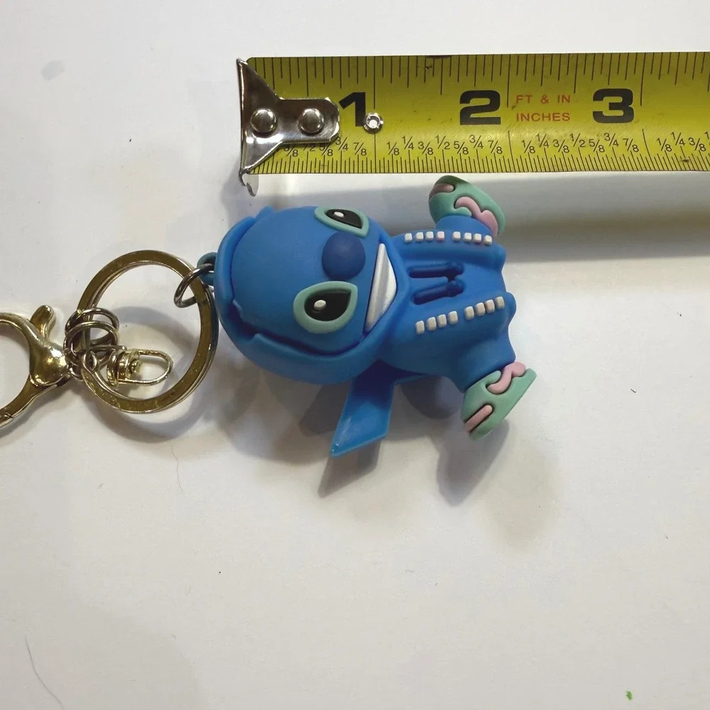 Disney Stitch Blue Onesie 3D Rubber Keychain Gold Lobster Clasp Bag Charm 2.5in